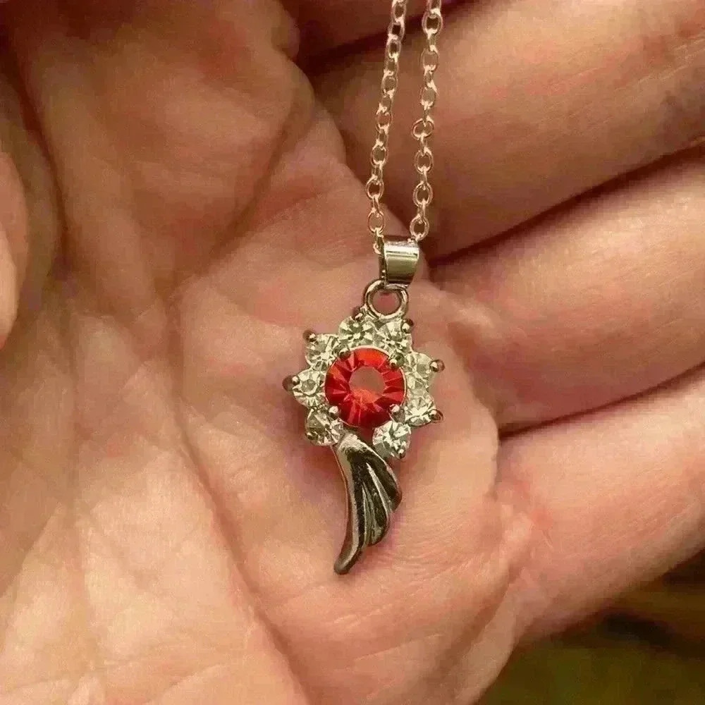 Ruby & Diamond Style Angel Wing Necklace